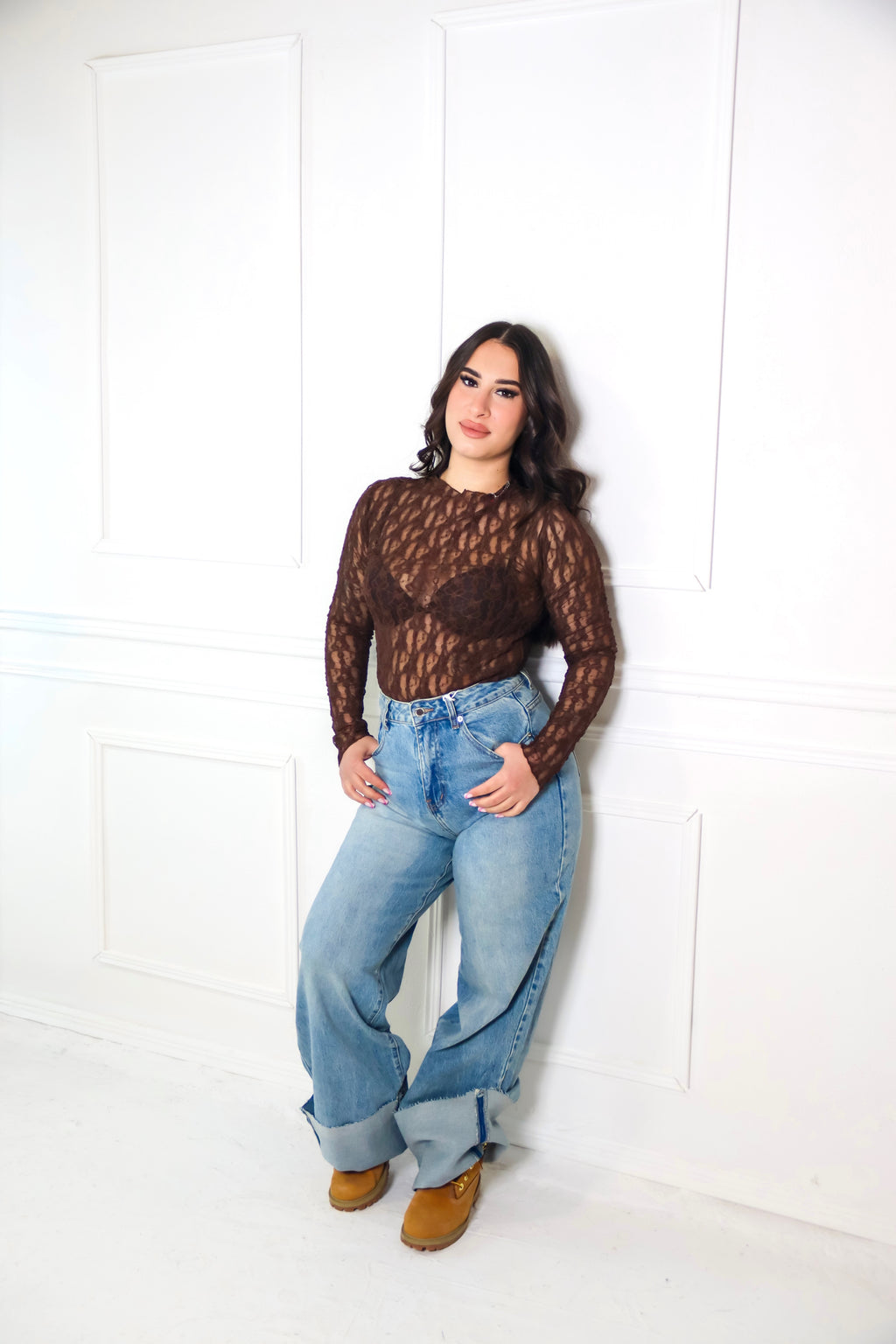 Body in pizzo manica lunga