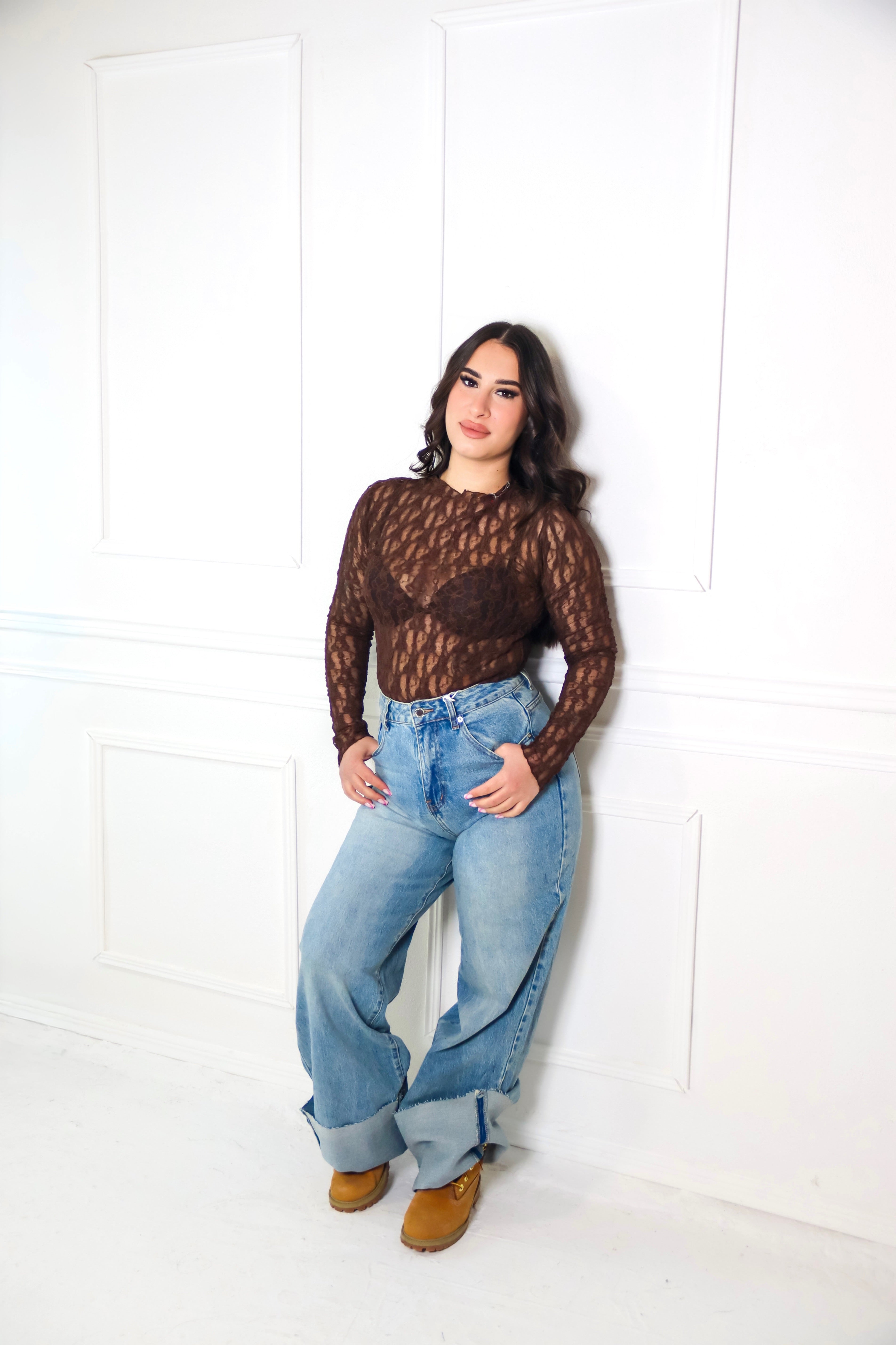 Body in pizzo manica lunga