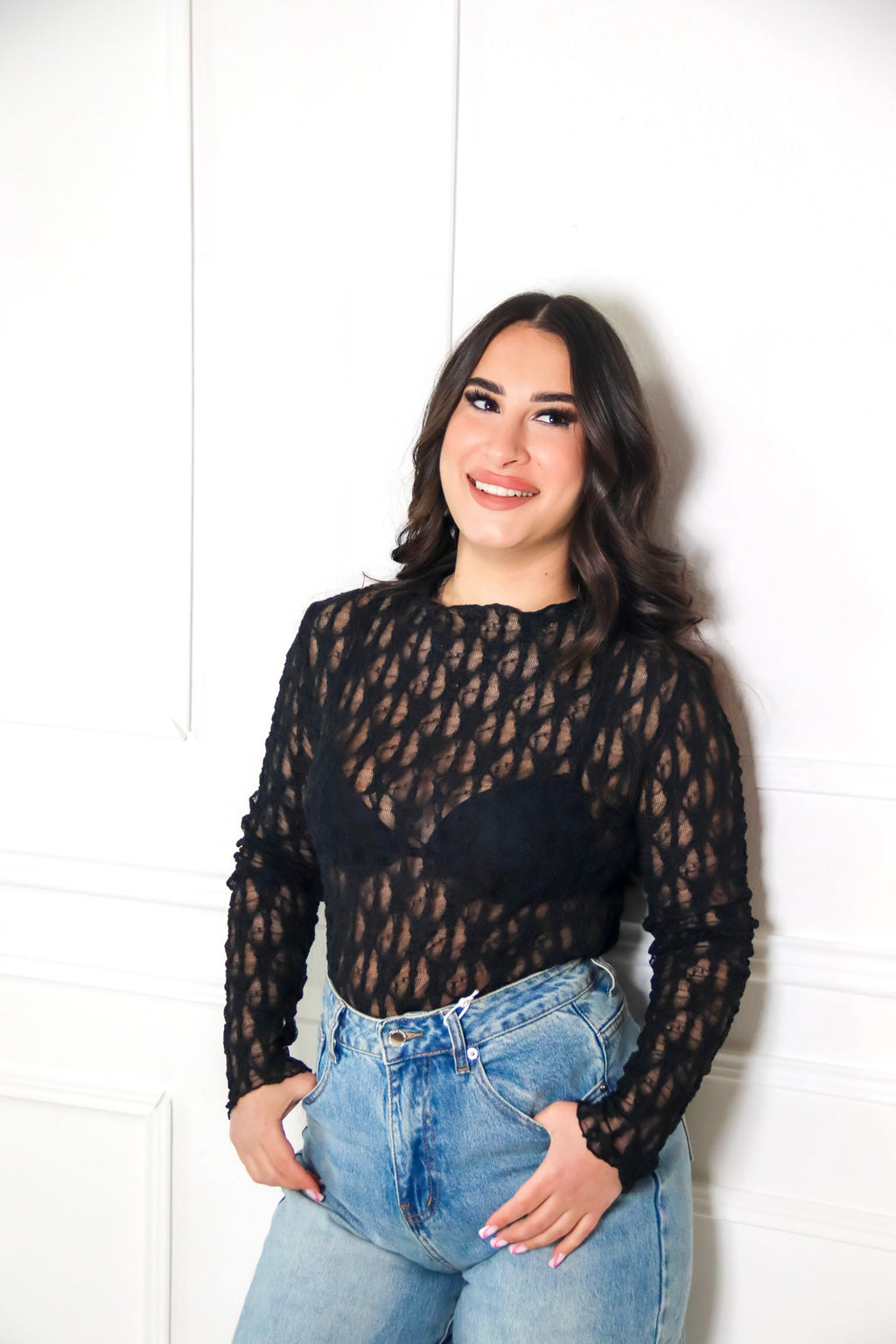 Body in pizzo manica lunga