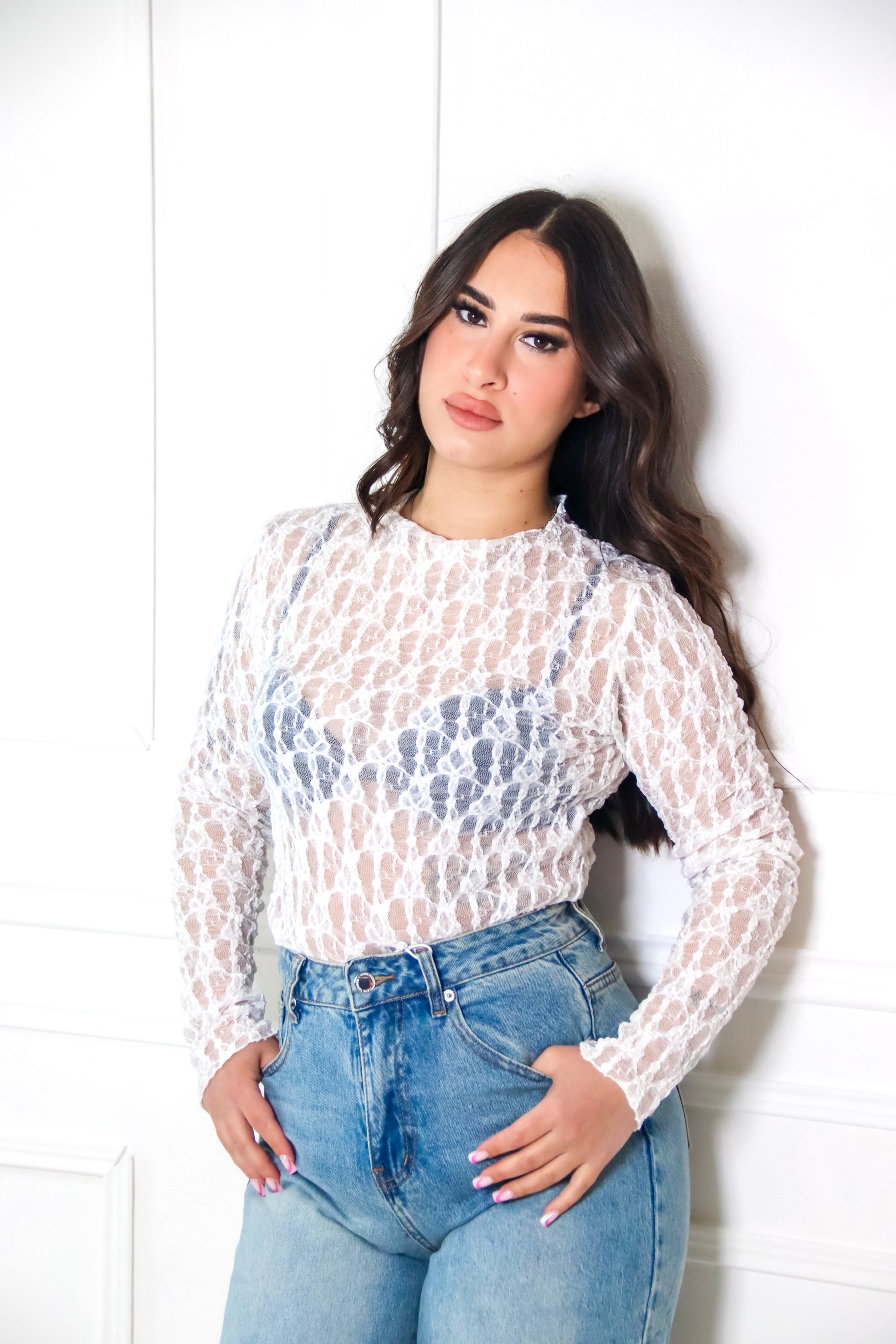 Body in pizzo manica lunga