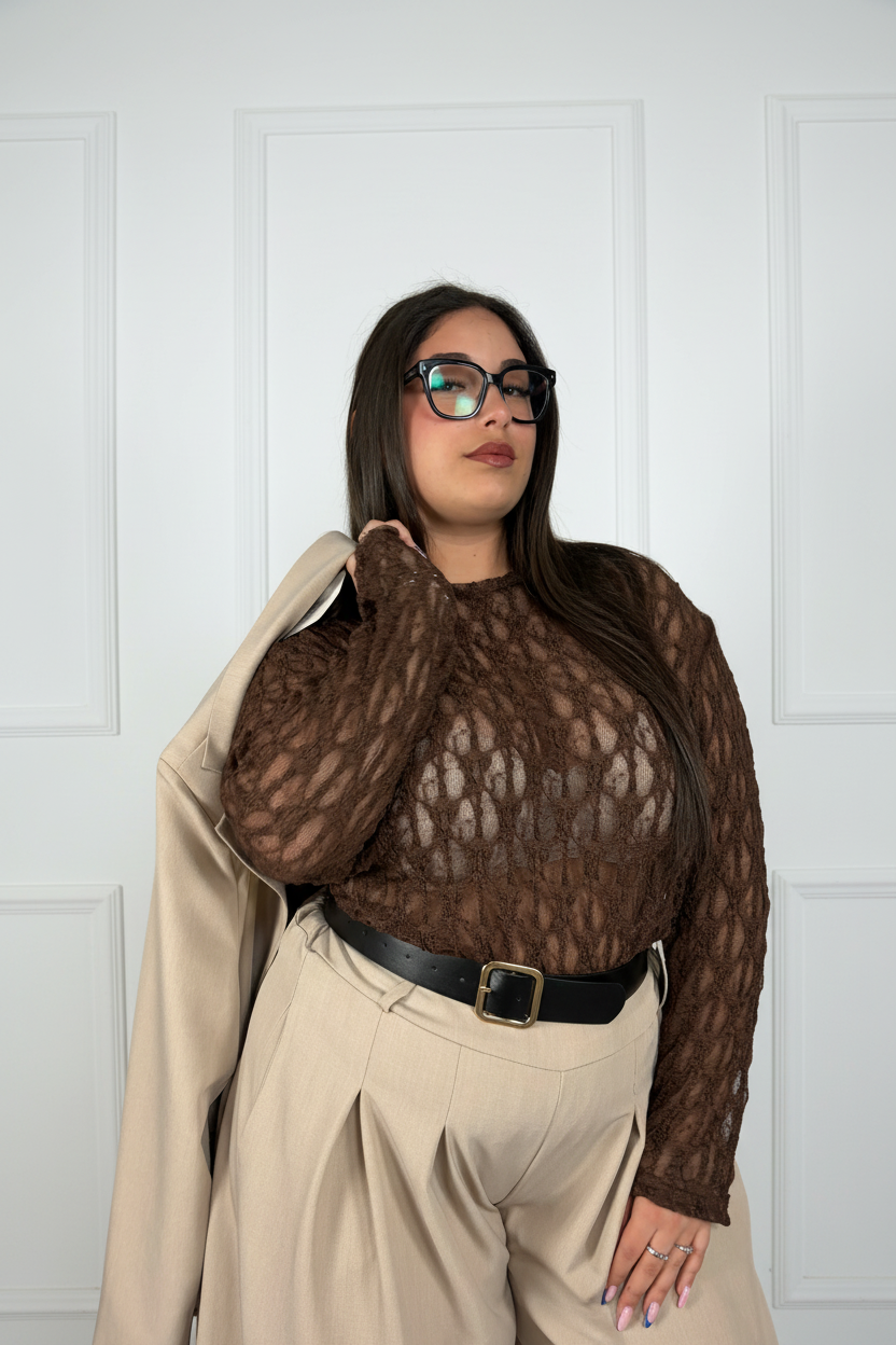Top marrone lace + pantaloni beige - busto